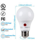 Outdoor Dusk To Dawn A19 LED Light Bulbs With Photocell Sensor Auto On Off For Exterior Lighting 5000K Daylight UL FCC DOE