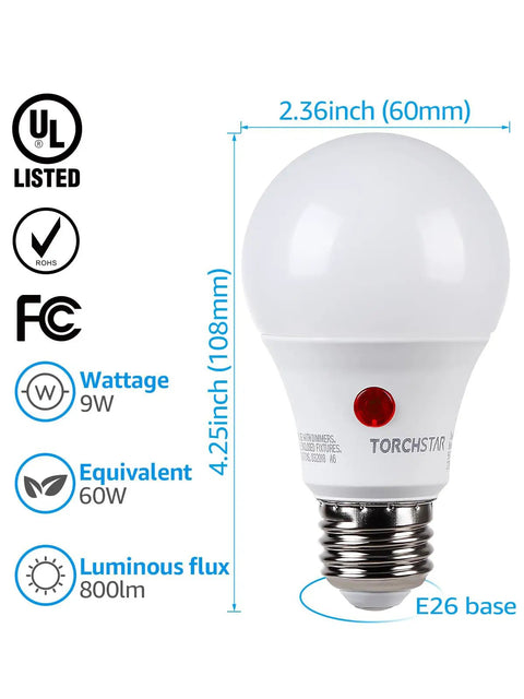 Outdoor Dusk To Dawn A19 LED Light Bulbs With Photocell Sensor Auto On Off For Exterior Lighting 5000K Daylight UL FCC DOE