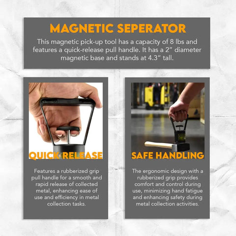 Magnetic Pick Up Tool With Quick Release 8 Pound Capacity Rubberized Grip Handle Perfect For Metal Shavings And Ferrous Debris Retrieval In Shops Garages And On The Shop Floor PM6550
