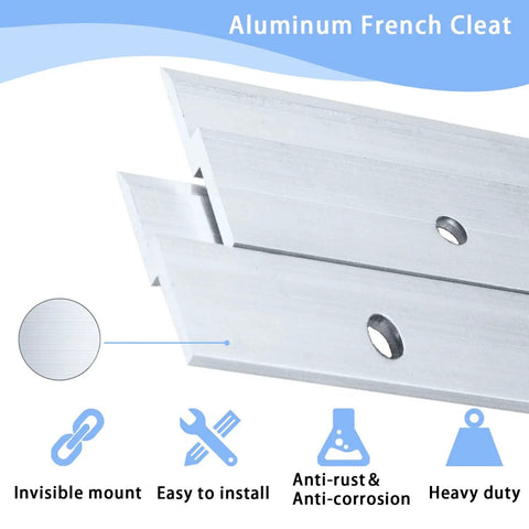 Top Shelf Aluminum French Cleat Hanger Heavy Duty Wall Mount Kit For Mirrors Cabinets Shelves And Large Wall Art overlap detail of aluminum cleats