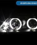 Close-up of 2005 To 2010 Scion tC LED Halo Projector Headlights Upgrade Kit With Black Housing And Angel Eye Rings For A Bold, Sick Look