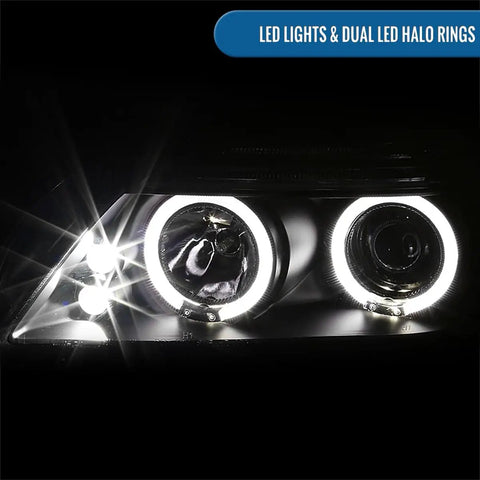 Close-up of 2005 To 2010 Scion tC LED Halo Projector Headlights Upgrade Kit With Black Housing And Angel Eye Rings For A Bold, Sick Look