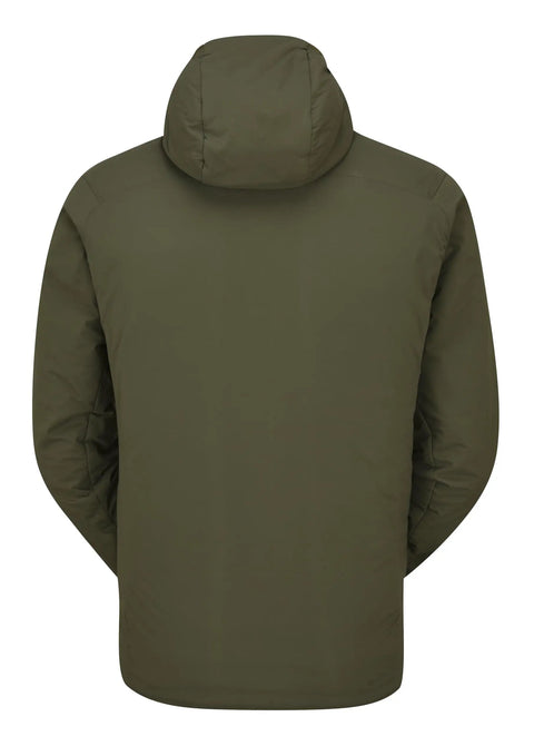 Back view of Xenair Alpine Light Hooded Insulated Jacket for Hiking and Mountaineering in Olive All Season Warmth