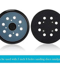 Ditch Your Old Pads And Grab 4 Premium Hook Loop Sanding Backing Discs For Orbital Sanders, 125mm, black and blue, shown front and back.