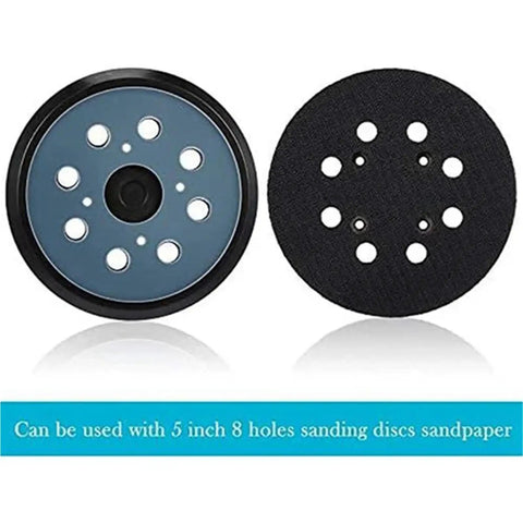 Ditch Your Old Pads And Grab 4 Premium Hook Loop Sanding Backing Discs For Orbital Sanders, 125mm, black and blue, shown front and back.