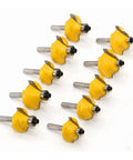 Heavy Duty 50 Piece Carbide Wood Router Bit Set 1/4 Inch Shank flush trim bits with yellow coating for precise plywood cuts.