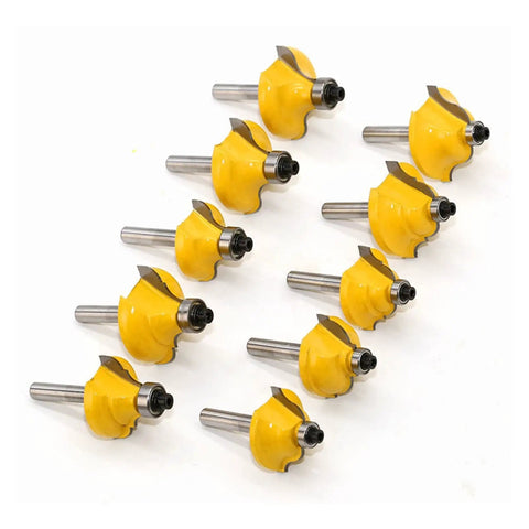 Heavy Duty 50 Piece Carbide Wood Router Bit Set 1/4 Inch Shank flush trim bits with yellow coating for precise plywood cuts.