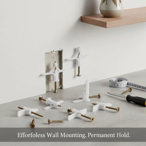 50 Pack Drywall Toggle Anchors With Screws For Hollow Walls displayed on table with tools and gypsum board example