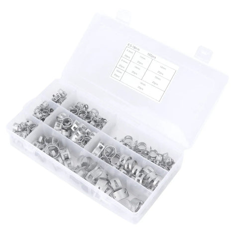 Genuine 304 Stainless Steel Spring Hose Clamps For Fuel Lines And Air Vacuum Pipes. Box of 6.5-18mm silver clips