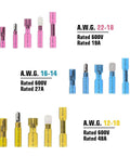 Solid 600 Piece Assortment Kit For Ring Lugs And Welded Heat Shrink Crimp Terminals With Electrical Wire Connector Essentials To Fix Any Wiring Mess Around Your Ride Or Workshop. A.W.G. 22-18, 16-14, 12-10 heat shrink terminals