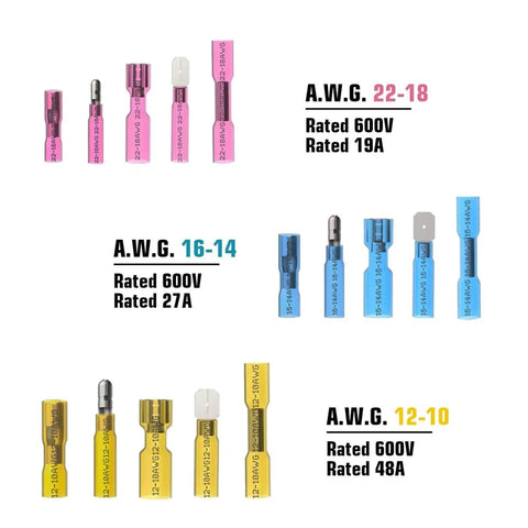 Solid 600 Piece Assortment Kit For Ring Lugs And Welded Heat Shrink Crimp Terminals With Electrical Wire Connector Essentials To Fix Any Wiring Mess Around Your Ride Or Workshop. A.W.G. 22-18, 16-14, 12-10 heat shrink terminals