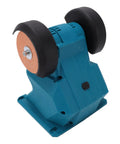 Go Anywhere Cordless Mini Bench Grinder Spinning 5500 Rpm Through Dual 70mm Wheels locked to a rock solid suction base.