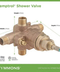 Temptrol Brass Pressure Balancing Tub And Shower Valve With Built In Service Stops For Smooth Water Control One Half Inch NPT Universal Connections Direct Sweat Inlets Outlets Brass Body with dimensions