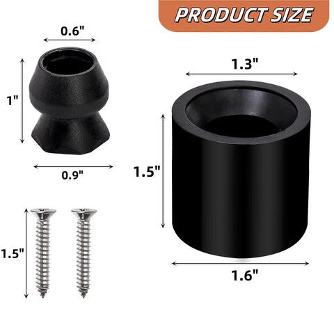4 Pack Trailer Door Holder Kit Rubber Low Profile Bumper Door Stop components with sizes for RVs Trailers Campers Horse Trailers Black