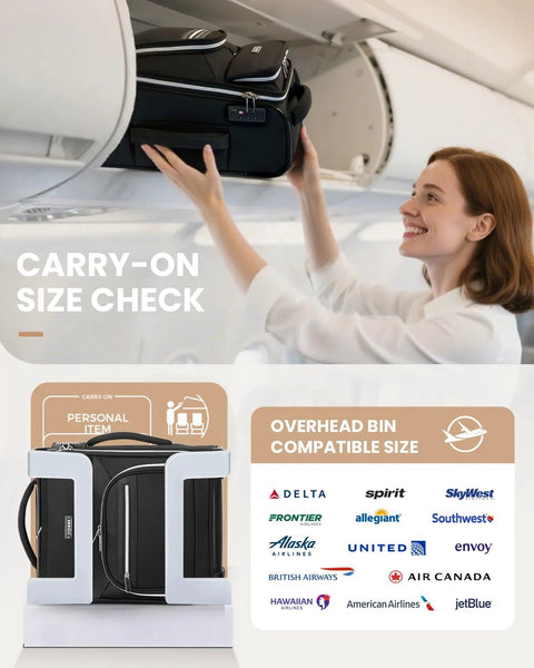 Sydioor underseat carry-on luggage, 16-inch softside with wheels, black, airline approved
