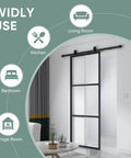 Glass Barn Door 36x84 Reeded Glass With Carbon Steel Pre Drilled Frame Sliding Door Panel Includes 6 Ft Hardware Kit