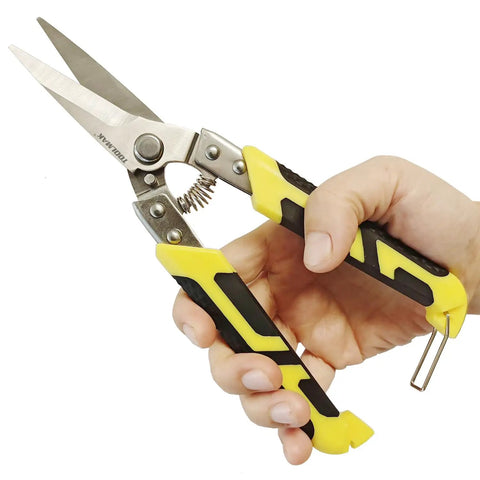 Beefy Heavy Duty Tin Snips 8.7 Inch Aviation Straight Metal Cutter With Comfort Grip And Stainless Steel Blades in hand