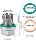 No Drill Oil Drain Plug Repair Kit M12x1.25 For Japanese Cars With Stainless Steel Bolt And Gasket Self Tapping Thread Fix For Stripped Holes, dimensions shown