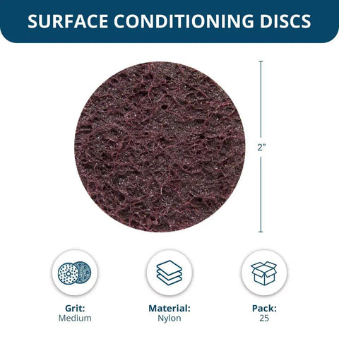 2 Inch Quick Change Nylon Surface Conditioning Sanding Discs For Drill And Die Grinder Deburring Finishing Polishing Rust Removal Metal Paint Stripping 25 Pack Medium Grit