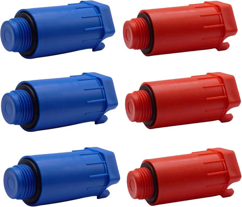 Six Pack One Half Inch Water Pressure Construction Testing Plugs Pro Grade With Sealing Gaskets Red And Blue External Thread