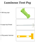 Glow In The Dark Spiral Tent Pegs 10 Pack Steel Stakes With Hammer 5m Rope And Carry Bag Windproof Ground Anchors components