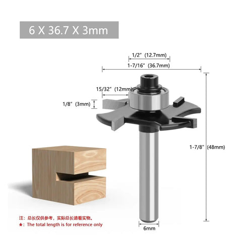 Get 1PC 4-Flute T-Slot Router Bit With Precision Wood Slotting And Jointing Cutter For Cabinetry Projects That Get The Job Done Right, 6mm shank, wood slotting, dimensions shown.
