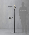 Easy Pour Mosaic Torch For Outdoor Vibes, Gray Ceramic Tile Torch With Weather Resistant Steel, 62 Inch Tall, next to 6' person silhouette.