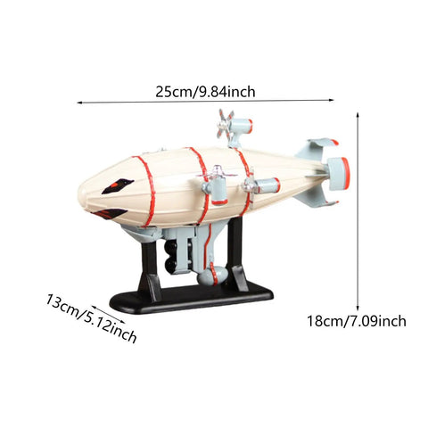 Airship Diecast Model With Stand For Home Office And Cafe Decor Iron Dope Vintage Ship Statue White Display Figure