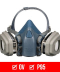 Front view of Advanced Comfort Reusable Respirator Kit 7512P1-DC OV P95 with medium facepiece and 6001 organic vapor cartridges.
