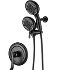 Matte Black Shower System With Handheld Showerhead And Rain Shower Head Dual 2 In 1 Faucet 3 Way Diverter Boss Level Spa Vibe