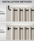 Installation options for Wrap Around Curtain Rods Beefy Blackout Heavy Duty 1 Inch Curtain Pole, ceiling and wall mount.