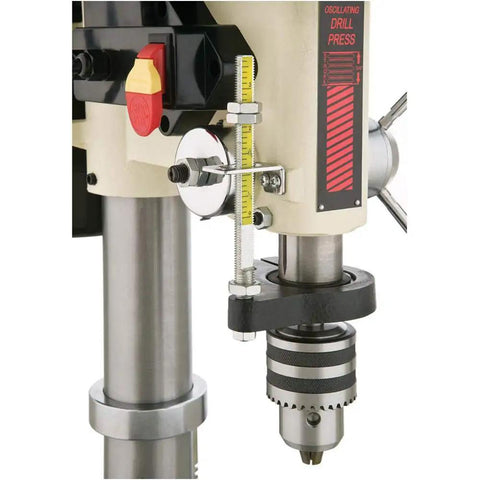 Close-up of All In One Workhorse Bench Top Drill Press And Spindle Sander Combo with 3/4 HP power, showing 5/8 inch chuck and mechanisms