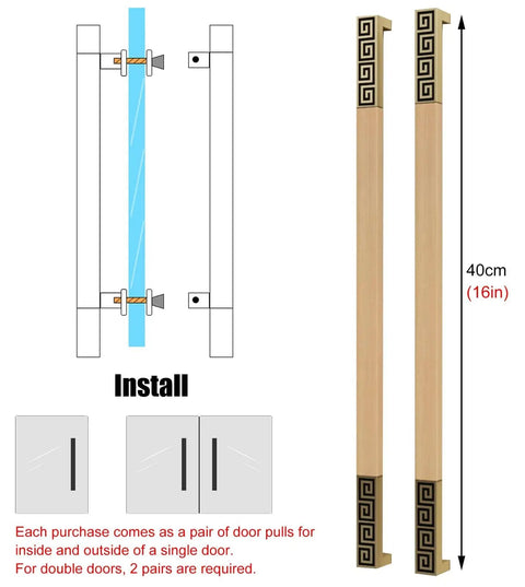 Diagram of Rectangular Push Pull Door Handle For Sliding Barn Doors, Exterior Interior Mount, 16 Inch Length, installation view
