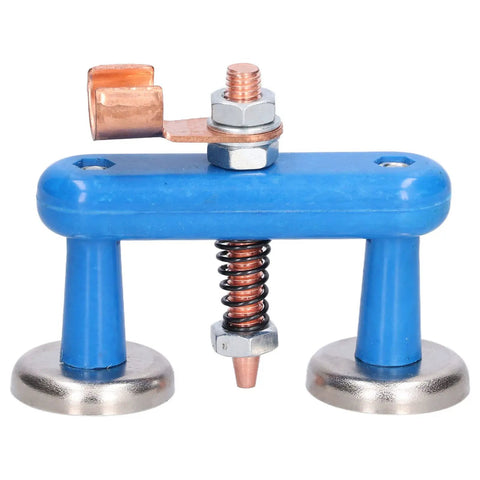 Heavy Duty Magnetic Welding Support Clamp With Rock Solid Suction For Red Copper And Aluminium Alloy Sheets, blue color with stainless steel base.