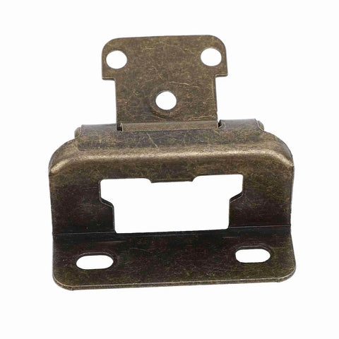 Self Closing Cabinet Hinge Set Half Inch Steel Semi Wrap Overlay, bronze finish, front view for kitchen and RV use.