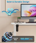 32 Inch Electric Rolling Standing Desk With Adjustable Height, mobile workstation with quiet durable motor, white frame, desktop setup