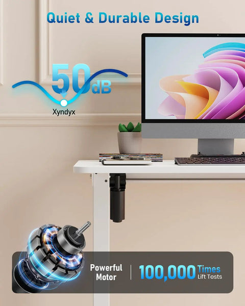 32 Inch Electric Rolling Standing Desk With Adjustable Height, mobile workstation with quiet durable motor, white frame, desktop setup