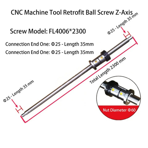 Ground Ball Screw For CNC Machine Tools X And Z Axis, P4 Or C5 Precision, 2300mm Length With Nut, 40mm Diameter, 6mm Lead