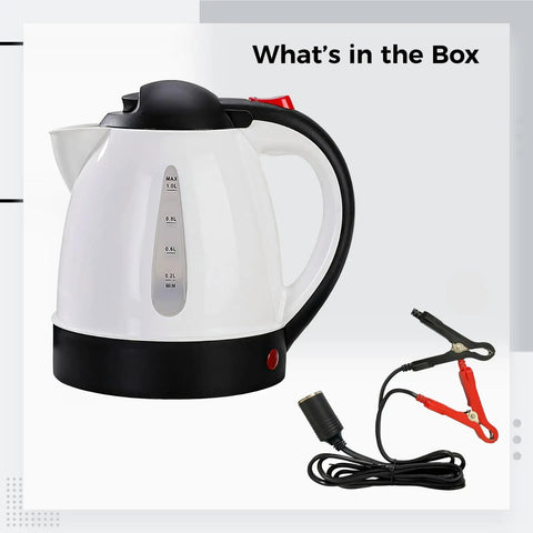 Heavy Duty 12V Portable Electric Car Kettle 1000Ml Travel Water Heater With Spill Proof Handle fast boiling kettle and car adapter.