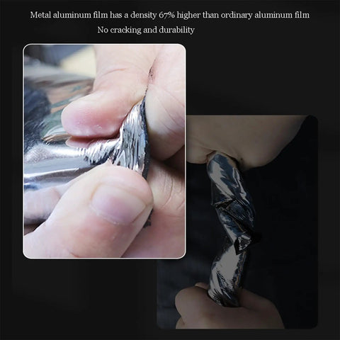 Close-up of durable metal aluminum film used in Premium Synthetic Roof Underlayment Roll With Aluminum Foil Bitumen Tape.