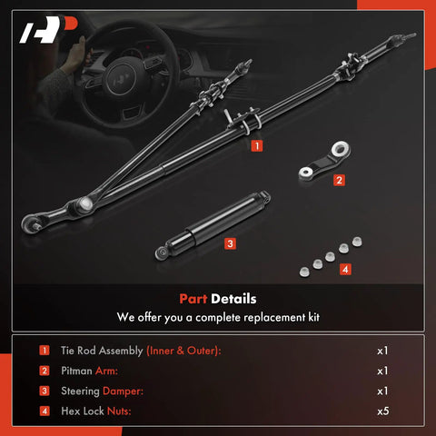 Beefed-Up Heavy Duty Front Steering Linkage Drag Link Tie Rod Kit For Dodge Ram 1500 2006 To 2008 Extended Crew Cab 4WD Ram 2500 2003 To 2010 Ram 3500 2003 To 2010 And Ram 2500 2011 To 2013 4WD steering parts set