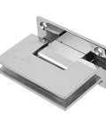 Heavy Duty 90 Degree Glass Shower Door Hinges With Self Closing Feature Rock Solid Stainless Steel Bathroom Frameless Clamps close-up view
