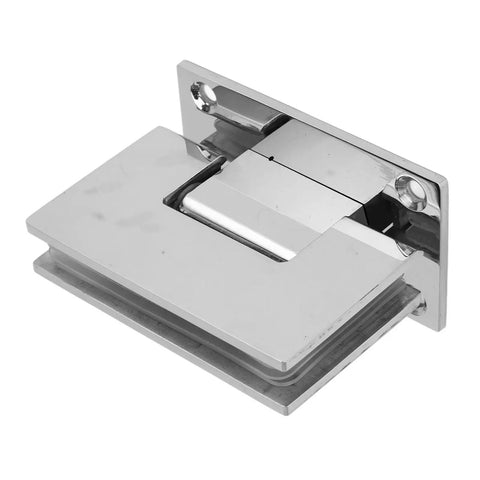 Heavy Duty 90 Degree Glass Shower Door Hinges With Self Closing Feature Rock Solid Stainless Steel Bathroom Frameless Clamps close-up view