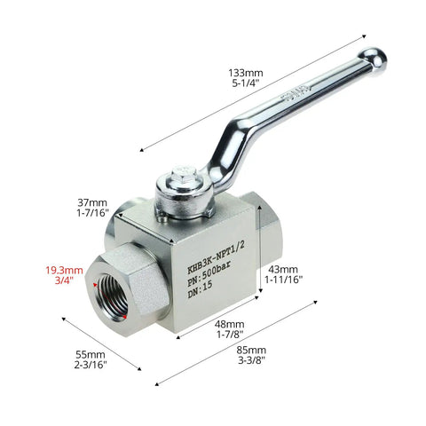 Three Way High Pressure Hydraulic Ball Valve One Half Inch NPT Female Connections 7250 PSI For Controlling Water Oil And Gas Flow