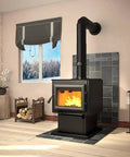 Living room with black wood stove, Black 24ga Reducer For Wood Stoves And Solid Fuel Appliances 8x6 Inch Crimped Small End Single Wall Pipe Fit