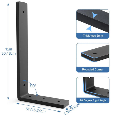 Heavy Duty Shelf Brackets 6 Pack 12 Inch Black L Metal Brackets Hella Sturdy Bulletproof Iron Wall Mounts For Diy Open Shelving And Rustic Storage Enhancements
