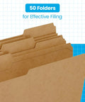 No Sweat Manila File Folders With 2 Prong Fasteners For Secure Paper Storage And Smooth Daily Organization Pack Of Fifty showing brown paper folders.