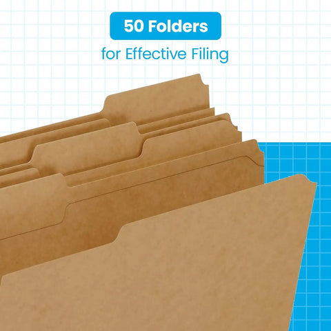 No Sweat Manila File Folders With 2 Prong Fasteners For Secure Paper Storage And Smooth Daily Organization Pack Of Fifty showing brown paper folders.