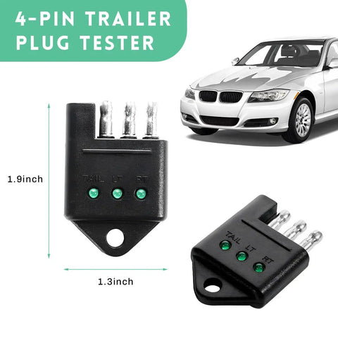 4 Pin Trailer Wiring Tester With LED Indicators, 4 Way Straight Connector For Flat Trailer Lights, Quick Continuity Test Circuit Tester, Pro Grade Durable Car Accessory For DIY Towing Wiring, black plastic, 1.3×1.9 in