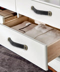 Leather Suitcase Luggage Pull Handles 2 Piece Set installed on white drawers showcasing black brown finish.